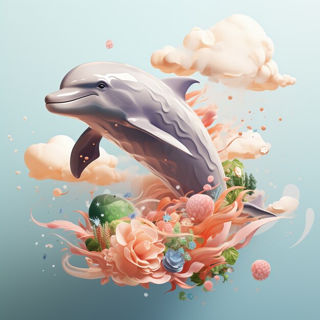 Rendering 3D di un delfino che nuota