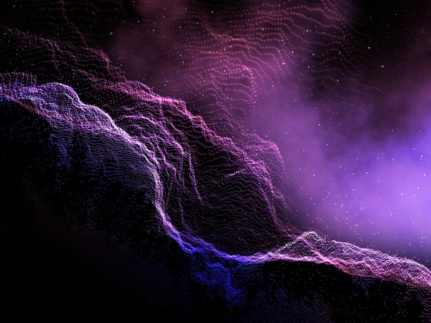 Rendering 3D di un disegno astratto di particelle su uno sfondo di nebulosa spaziale
