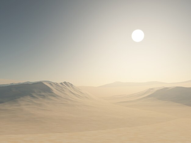 Rendering 3D di un paesaggio desertico con dune di sabbia