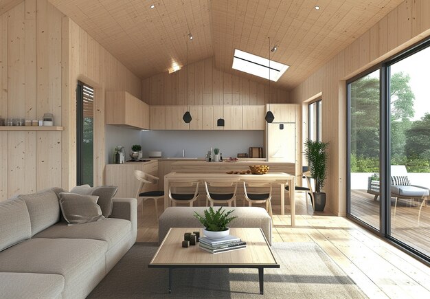 Rendering 3D di una casa in legno