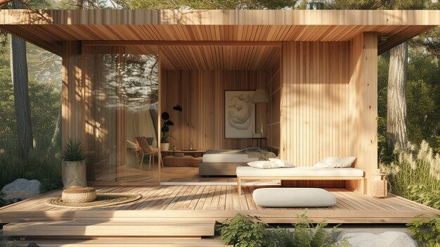 Rendering 3D di una casa in legno