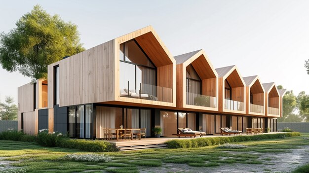 Rendering 3D di una casa in legno