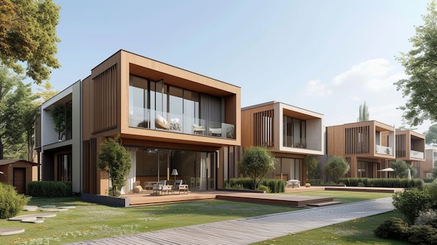 Rendering 3D di una casa in legno