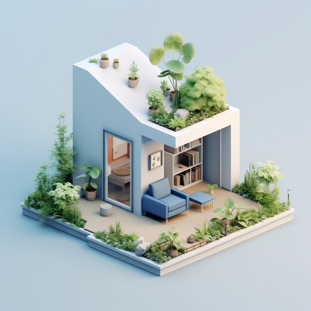 Rendering 3D di una casa isometrica