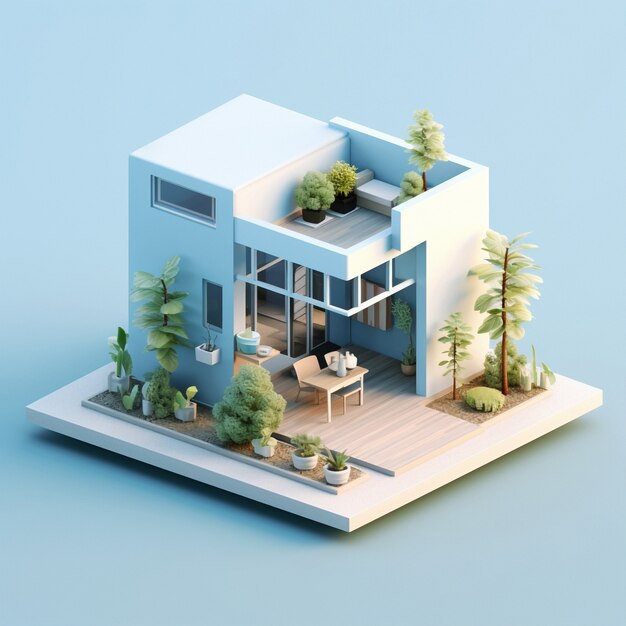Rendering 3D di una casa isometrica