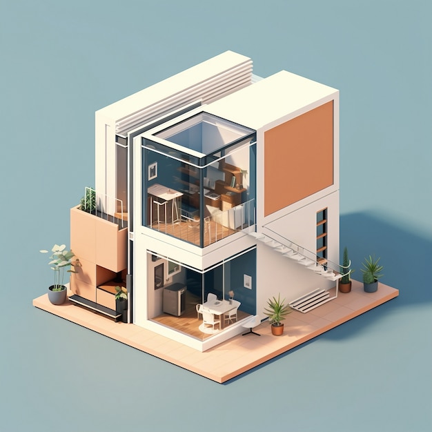 Rendering 3D di una casa isometrica