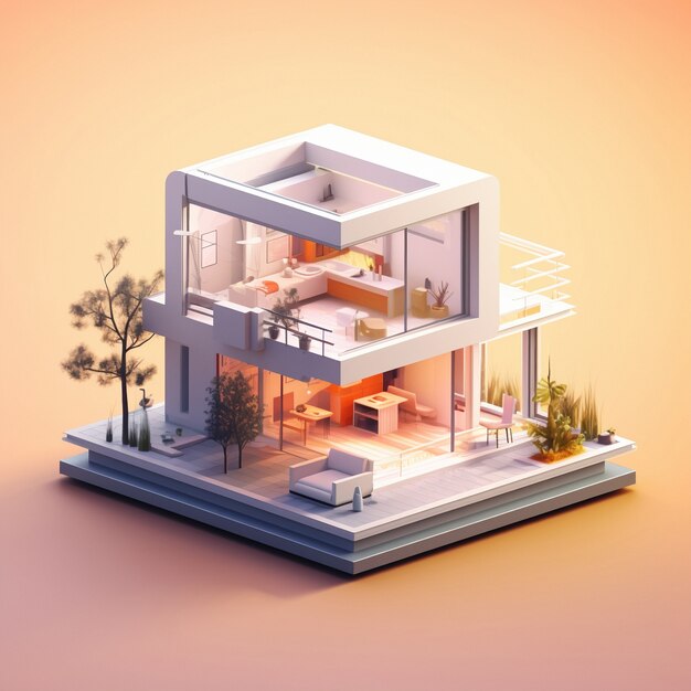 Rendering 3D di una casa isometrica