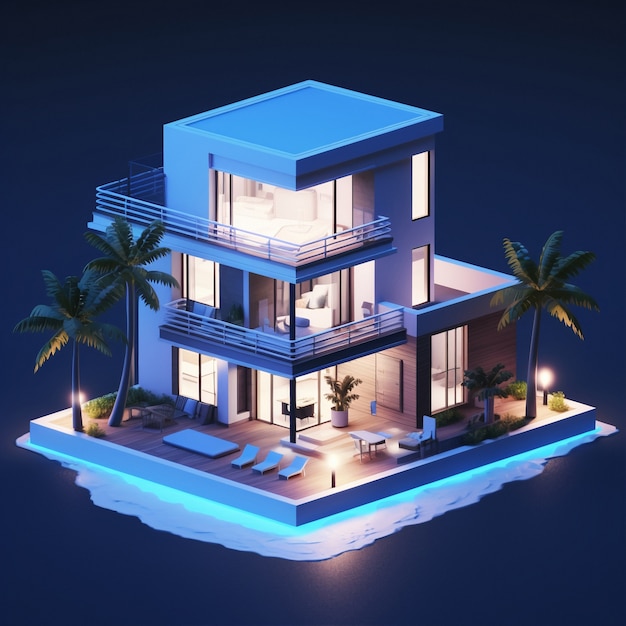 Rendering 3D di una casa isometrica