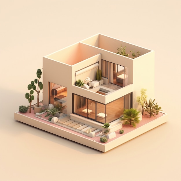 Rendering 3D di una casa isometrica