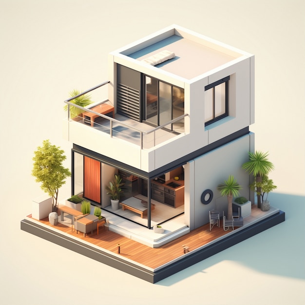 Rendering 3D di una casa isometrica