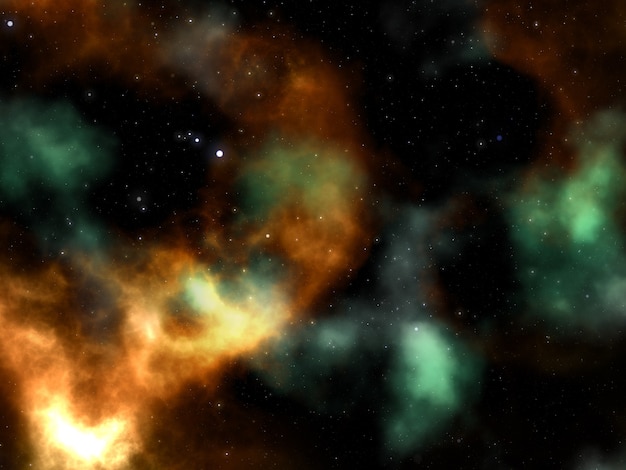 Rendering 3D di una scena spaziale astratta con nebulosa e stelle