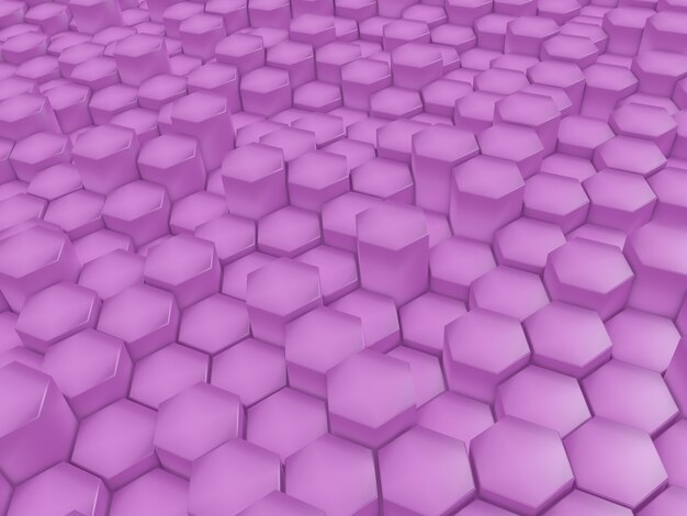 Rendering 3D di uno sfondo astratto moderno con esagoni estrusi rosa