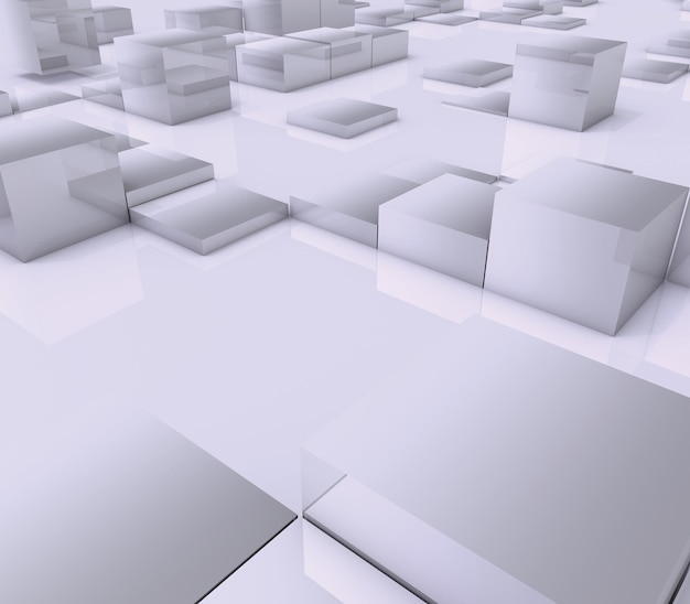Rendering 3D di uno sfondo di cubi lucidi