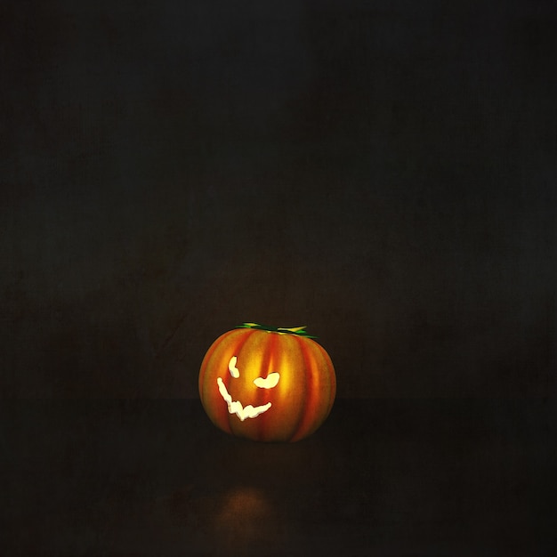 Rendering 3D di uno sfondo di Halloween con la zucca in interni grunge