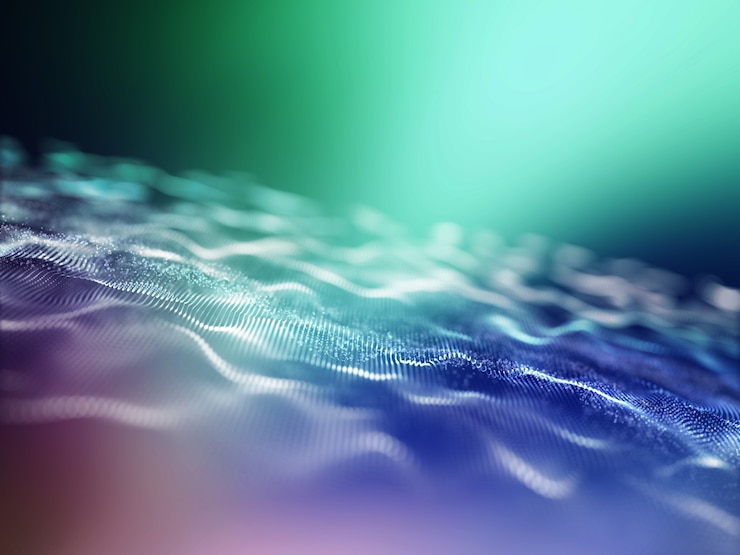 Foto gratuito rendering 3d di uno sfondo techno astratto con particelle arcobaleno fluenti