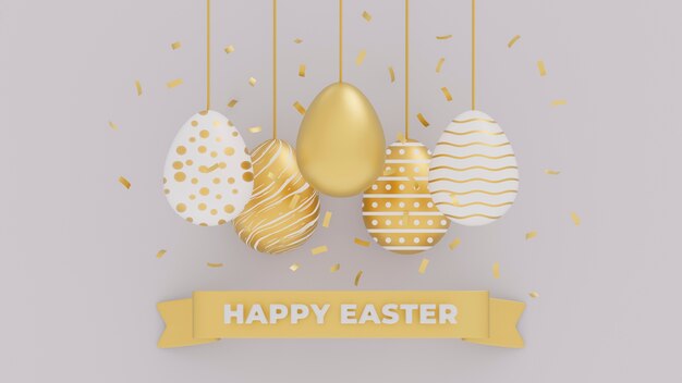 Rendering 3D di uova decorative di Pasqua