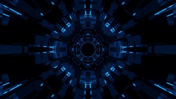 Foto gratuito rendering 3d sfondo astratto di un futuristico tunnel circolare con luci blu neon luminose