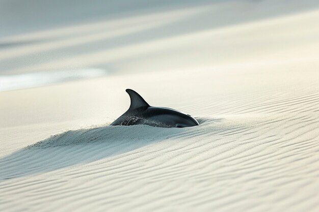 Rendering surreale di un delfino nel deserto.