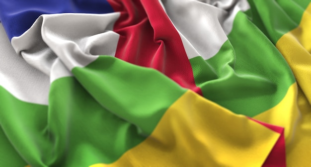 Repubblica Bandiera della Repubblica Centrafricana Ruffled Beautifully Waving Macro Close-up Shot