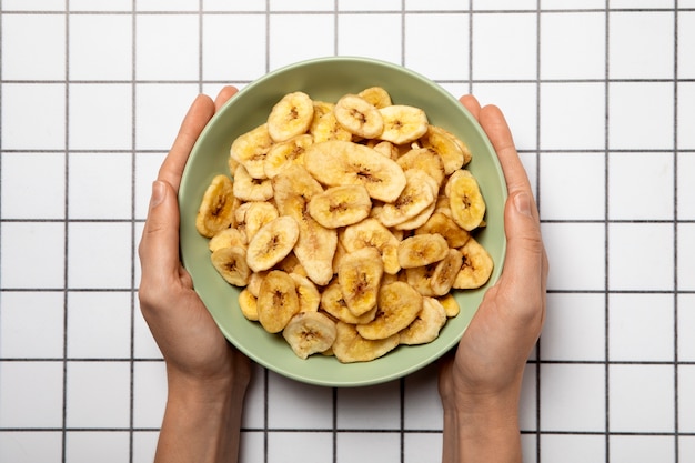 Ricetta in vista dall'alto con banana di banana