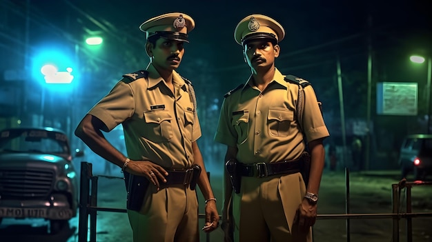 riprese cinematografiche di poliziotti di Mumbai in uniforme khaki