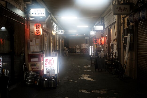 Ristoranti di street food giapponesi con cartelli