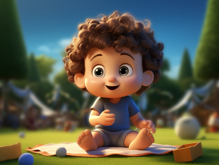 Foto gratuito ritratto 3d di un adorabile bambino dei cartoni animati