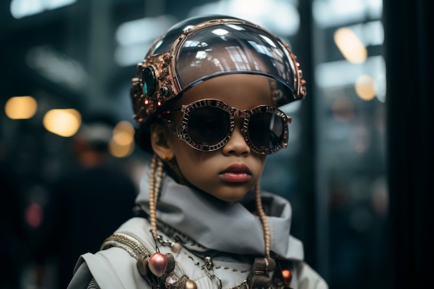 Ritratto ad alta tecnologia di una giovane ragazza con uno stile futuristico