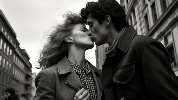 Ritratto baciante in bianco e nero delle coppie