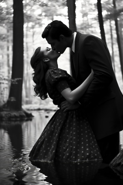 Ritratto baciante in bianco e nero delle coppie
