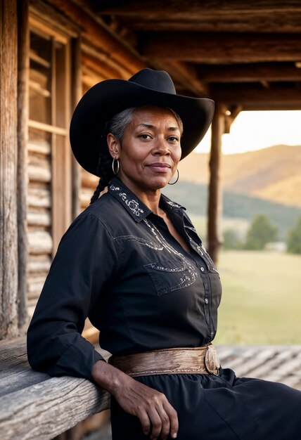 Ritratto cinematografico di un cowboy americano nell'ovest con un cappello