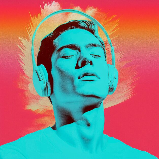 Ritratto d'arte digitale di una persona che ascolta musica con le cuffie