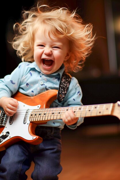 Ritratto del bambino che suona la chitarra