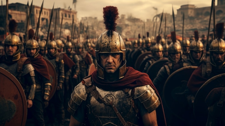 Foto gratuito ritratto del guerriero dell'antico impero romano