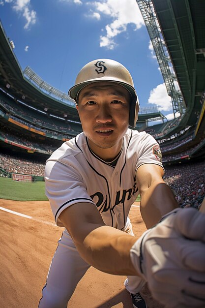 Ritratto del primo piano sul giocatore di baseball