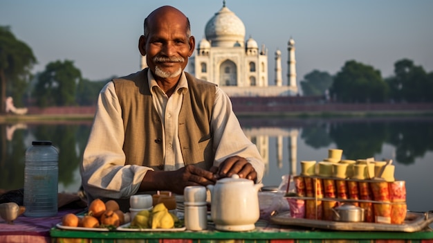 Ritratto dell'uomo vicino a Taj Mahal