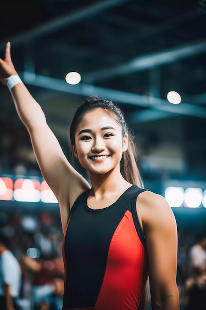 Ritratto della ginnasta asiatica che si prepara per la competizione