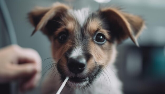 Ritratto di cucciolo carino primo piano concentrarsi sul naso AI generativa