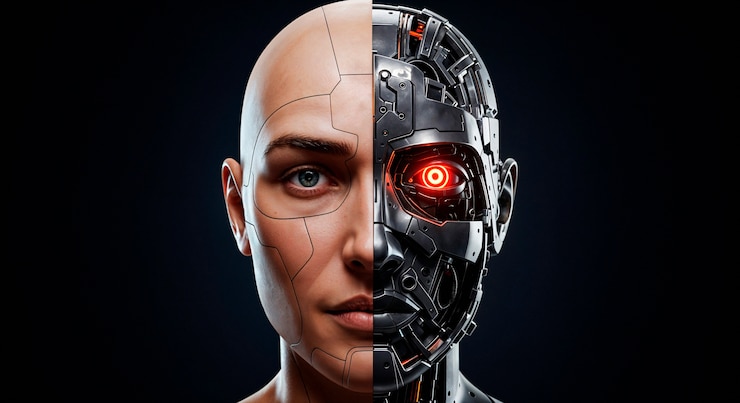 Foto gratuito ritratto di cyborg: fusione uomo-macchina