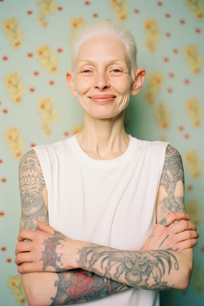 Ritratto di donna con tatuaggi sul corpo