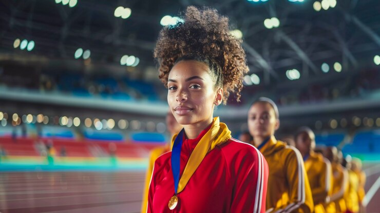 Foto gratuito ritratto di donne che competono ai giochi olimpici