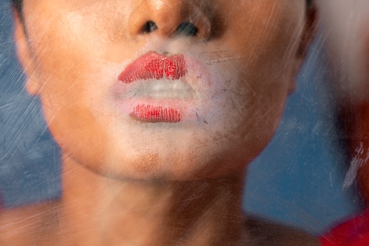 Foto gratuito ritratto di giovane donna dietro l'involucro di plastica