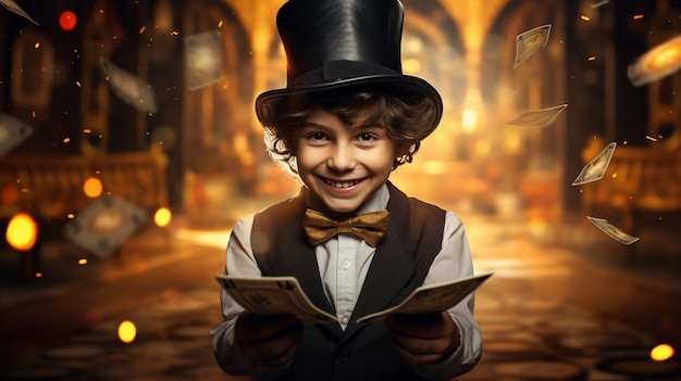 Ritratto di giovane ragazzo con il costume da mago