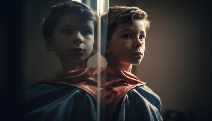 Foto gratuito ritratto di giovani adulti che guardano al futuro generato dall'intelligenza artificiale