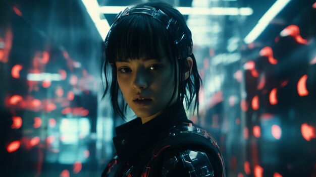 Ritratto di guerriero donna cyberpunk