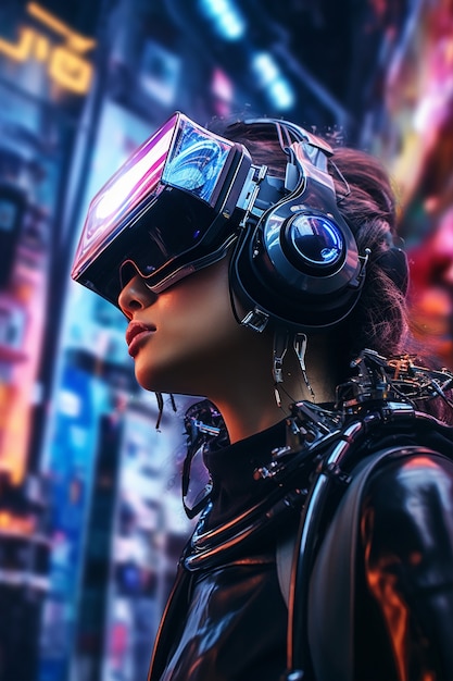 Ritratto di guerriero donna cyberpunk