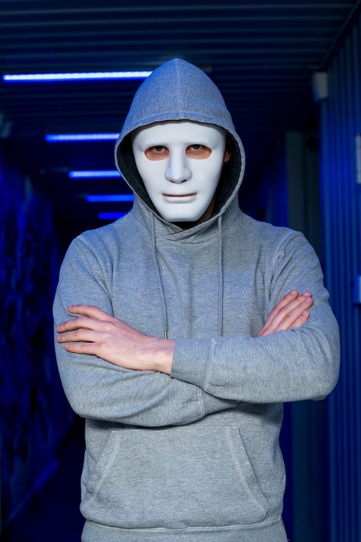Foto gratuito ritratto di hacker con maschera