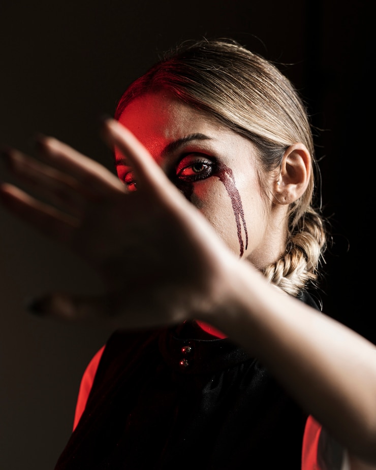Foto gratuito ritratto di halloween di donna bionda