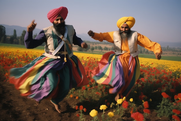 Ritratto di indiani che celebrano la festa di Baisakhi