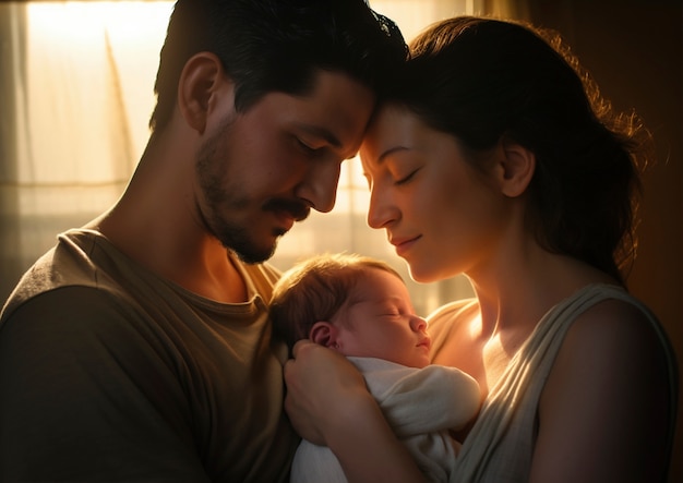 Ritratto di madre e padre con un neonato